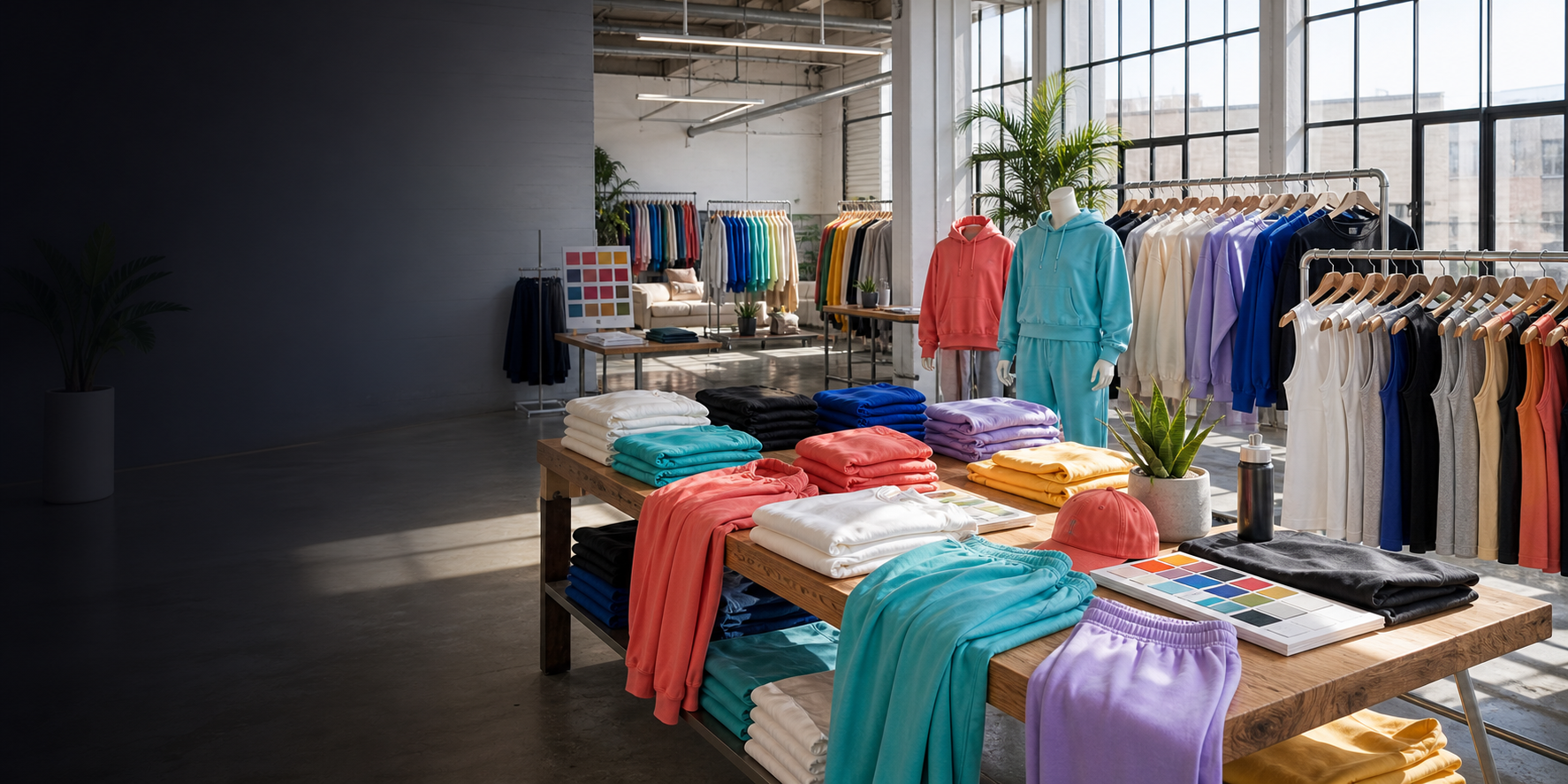 Colorful blank apparel arranged for SCB Wholesale buyers