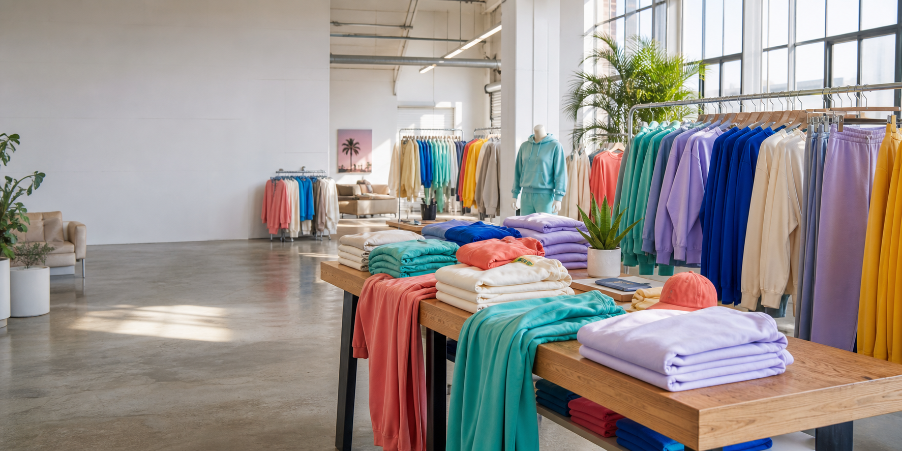 Modern SCB Wholesale showroom with apparel racks